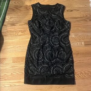 White House Black Market Black Mini Dress with Silver Accents